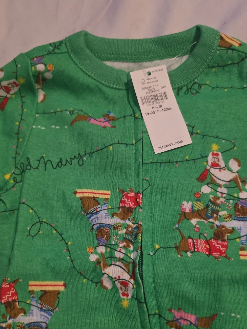 Old Navy Green Holiday Print Footed One-Piece